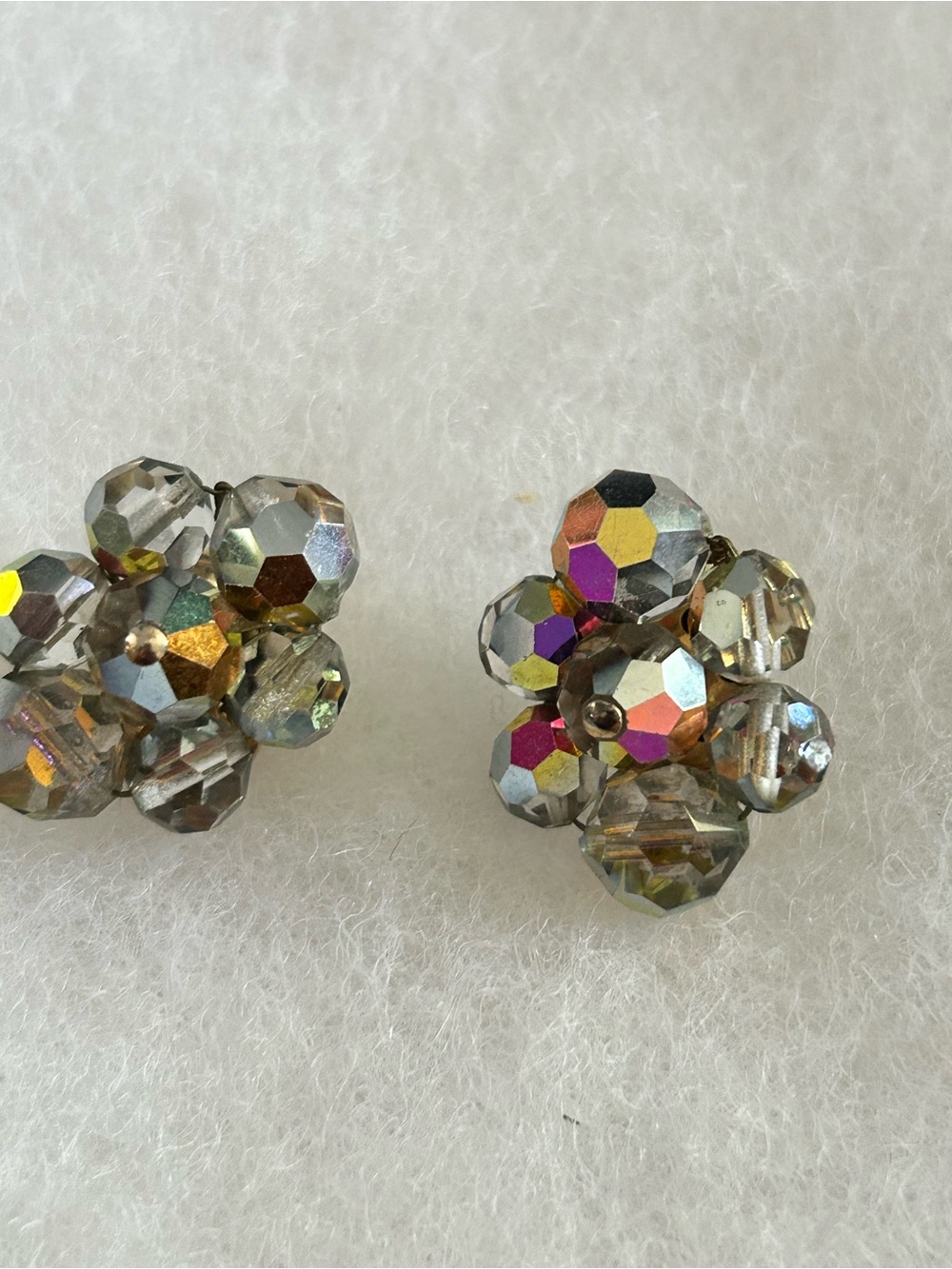 4/$100 Coro Crystal Cluster Clip-On Earrings in Iridescent Silver